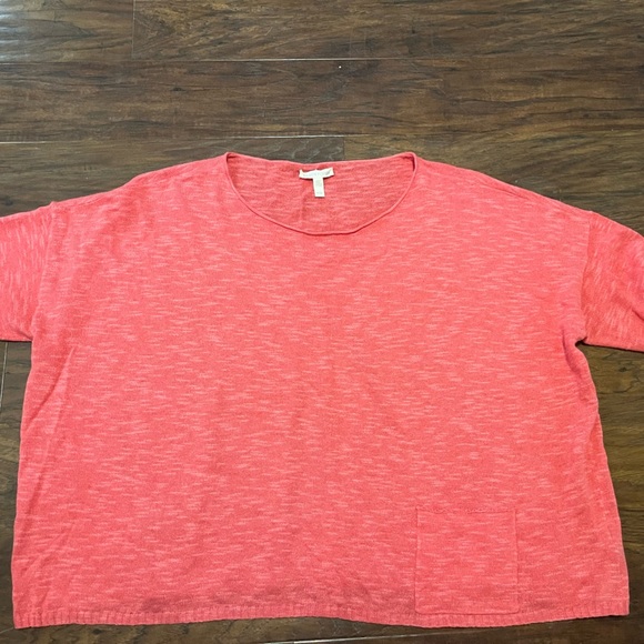 Eileen Fisher Organic Linen cotton Short Boat Neck Tee Watermelon Size Medium - Picture 1 of 6